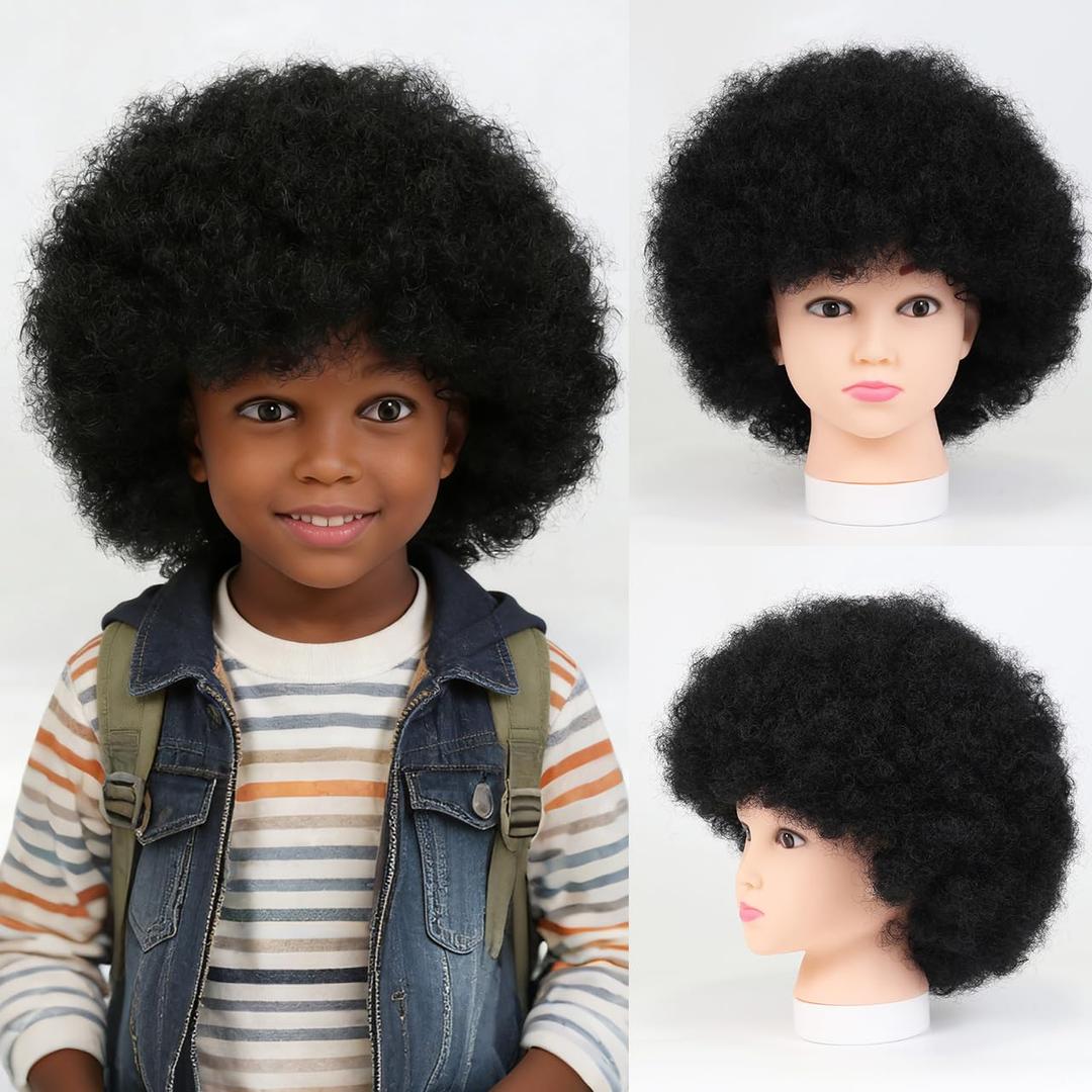 Hippie Small Afro Wigs for 1-8,Adjustable Afro Kinky Costume Wig 115Gram Natural Black Synthetic Disco Wigs for Daily And Theme Party(Small,1B)