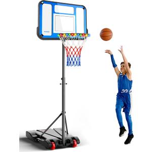 Basketball Hoop Outdoor & Indoor, 7FT Adjustable Portable Basketball Hoops & Goals with LED, PE Backboard for Driveway, Garage, Pool Court