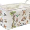 Rectangle Cute Bear Nursery Storage Basket With A Waterproof PE Coating, Foldable Large Canvas Laundry Hamper, Decorative Storage Baskets Suitable For Bathroom and Bedroom (White)