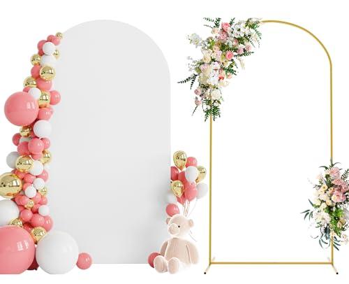 Wokceer 4.5 FT Wedding Arch Backdrop Stand and White Arch Cover, Metal Arch Stand with Arch Stand Cover for Birthday Party Wedding Ceremony Bridal Baby Shower Event Decor