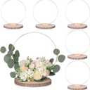 Leinuosen 18 Pcs Rustic Wedding Table Centerpiece 12 Inch Metal Floral Hoop Centerpiece with Stand for Tables Gold Wreath Ring 6pcs 9-10 Inch Unfinished Round Wood Slices for Rustic Farmhouse Wedding