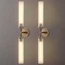30" 2 Lights Hardwired Frosted Glass 2 PC Bathroom Wall Sconces, Handmade Knurled Brass Wall Light Fixture,Modern Vanity Light for Living Room,Hallway, Bedroom, Indoor Sconces