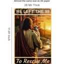 3 x ALKB Jesus and Lamb Metal Sign Wall Art Gifts for Christians.He Left The 99 to Rescue Me Sign Print Christian Home,Office,Bedroom Wall Decor 8 x 12 Inch