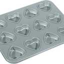 Fox Run Mini Heart Muffin Pan, 12-Cup, Preferred Non-Stick, Gray