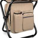Kikerike Backpack Stool Cooler Chair Heavy Duty 300 LBS Max Load Portable Lightweight Stool Backpack Folding Fishing Cooler Seat for Camping Hunting Fishing - Sand