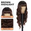 Glossy Brown Wig With Bangs Long Curly Wig For Women Long Brown Wavy Wigs Skin-Friendly Synthetic Fibers For Festival Holiday Use 26In