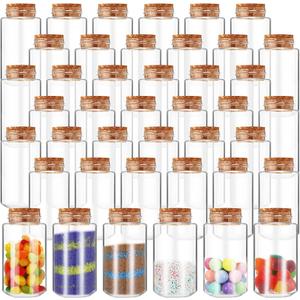 Nuenen 50 Pcs 3oz Plastic Sand Art Bottles with Corks Stoppers Small Clear Containers for Sand Art Mini Vial Potion Bottles Plastic Jars with Lids for DIY Arts and Craft Supplies