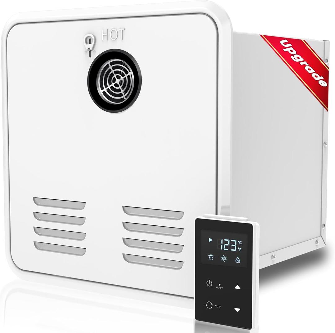 RV Tankless Water Heater, 55,000BTU RV Hot Water Heater Propane with 15 x 15 inches White Door and Remote Controller, 2.9 GPM Gas Propane Water Heater,DC 12V Power,for all RVs