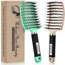 KTKUDY Detangling Brush Getting Knots Out without Pain - Boar Bristles HairBrush Make Hair Shiny & Healthier Vented Detangler Brush for Women Men Kids Wet and Dry Hair (Gold & Green)