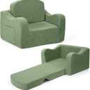 Comfy Kids Chair and Couch, 2-in-1 Convertible Kids Sofa, Soft Fold-Out Design, Removable Washable Cover, Green