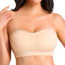Strapless Bras for Women Non-Slip Wireless Bandeau Bra Seamless Padded Tube Top Bra Including Fabric & Clear Straps (Beige, M)