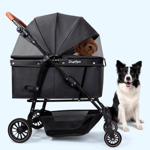 Dog Stroller for Large & Medium Dogs (20-132 lbs), Pet Stroller for 2 Small Dogs, Cat Strollers for 2 Cats, Extra Large Heavy Duty, Foldable & Fully Ventilated Design, Black
