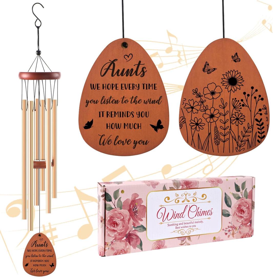 Aunt Gifts Wind Chime - Aunt Birthday Christmas Mother's Day Thanskgiving Gifts for from Niece Nephew, Auntie Wind Chimes for Outside Garden Patio Porch Decor