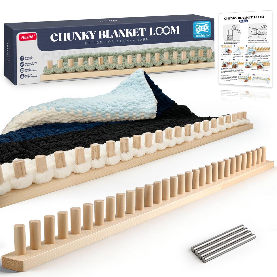 HEJIN 110" Chunky Blanket Loom, Adjustable Size Loom for Chunky Blanket, Knitting Loom Kit No Needles Required, Gift for DIY Craft Enthusiasts, Beginner Friendly Yarn Craft
