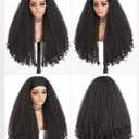 Curly Headband Wig 26 InchAfro Curly Wigs for Black WomenKinky Straight Synthetic Hair with Bouncy Curls In the EndWear and Go Glueless Half Wig (Natural Color)