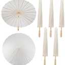 SAYAYA 5 Pieces 33 Inches Large White Paper Umbrellas Parasol Decorative Chinese Japanese Parasol Rainproof Oiled Paper DIY Painting Umbrellas for Wedding Bridal Showers Party Decor (5 PCS)