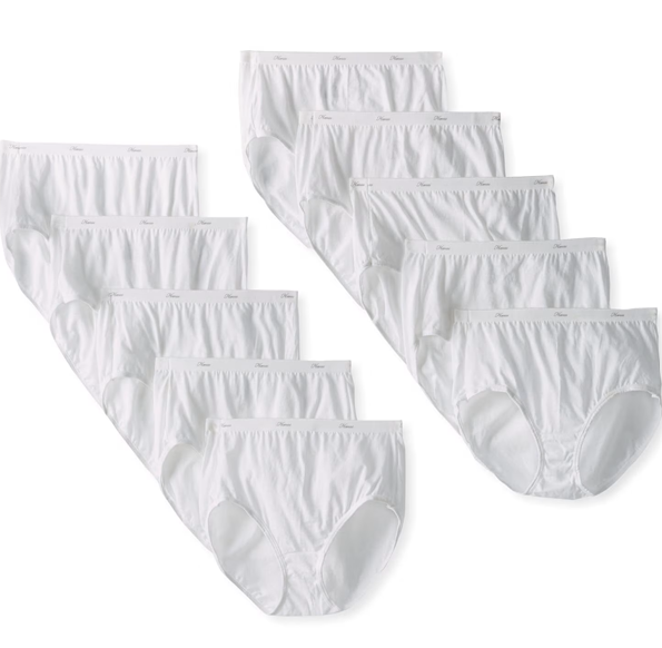 Hanes Womens 10 Pack Cotton Brief Panty, White, Size 7