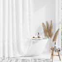 Dynamene White Fabric Shower Curtain, Boho Tufted Geometric Striped Tassel Shower Curtain for Bathroom, Shabby Chic Textured Modern Farmhouse Waterproof Cloth Shower Curtain Set, Wrinkle Free, 72x72 (72"W x 72"L (Pack of 1), A. White)
