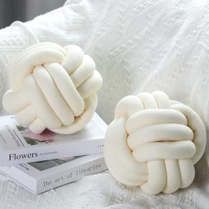 Namalu 2 Pcs Soft Knot Pillow Ball, Decorative Round Throw, Soft Knotted Plush Pillows, Handmade Stuffed Ball Pillows Cushion for Bedroom Sofa Couch Home Decor (10.6 Inches, Cream White)