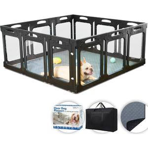 Clear Acrylic Dog Playpen with Door for Puppies & Small Dogs, 12Panels, 24" H, Black
