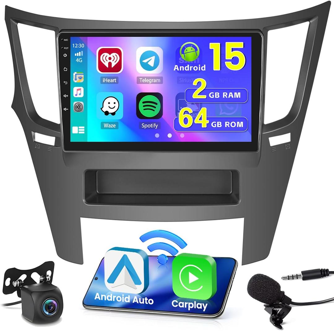 [64G] Android 15 Car Stereo for Subaru Legacy Outback Radio 2010-2014, 9'' Touch Screen Car Radio Wireless CarPlay Android Auto 2+64G GPS Mirror Link 5G WiFi Bluetooth FM/RDS/EQ Backup Cam