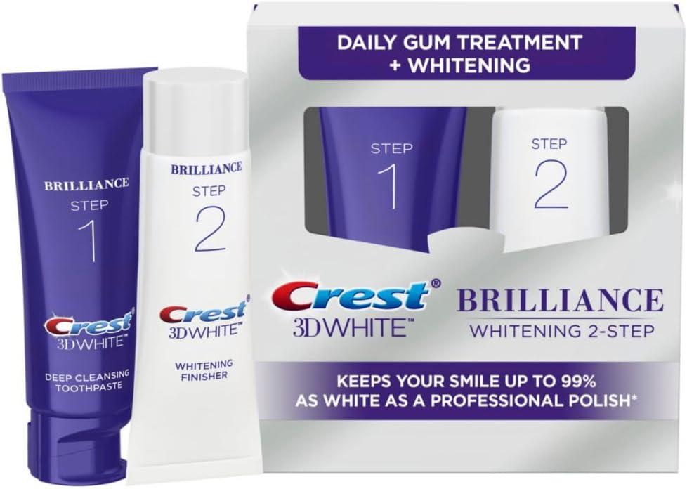 Crest 3D White Brilliance 2 Step Kit, Crest 3D White Toothpaste, Deep Clean Toothpaste (4oz) + Teeth Whitening Gel (2.3oz)
