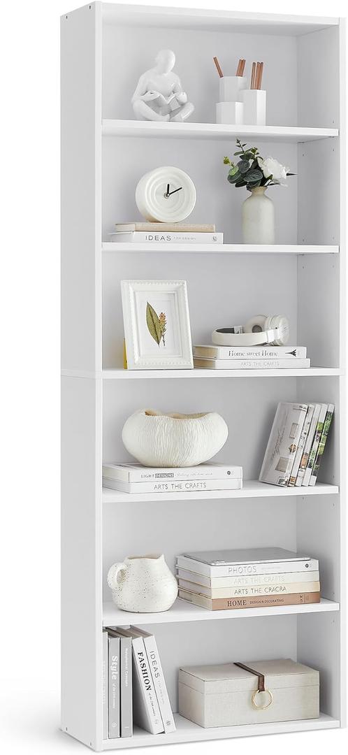VASAGLE CUSTOS Collection - Bookshelf, 6-Tier Bookcase, Book Shelf, Open Storage Shelf, 9.4 x 23.6 x 63.3 Inches, for Living Room, Home Office, Dinning Room, Cloud White 