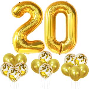 KatchOn, Gold 20 Balloon Numbers - Pack of 16 | Foil Balloon For 20th Birthday Decorations | 20th Anniversary Decorations | Gold Birthday Party Decoration