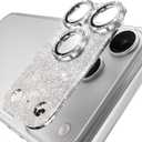 YWXTW for iPhone 17 Pro Camera Lens Protector, [Upgraded Glitter Design] Full Bling Sparkly Diamond Tempered Glass Screen Protector Metal Camera Cover Accessories (Glitter Silver, iPhone 17 Pro)