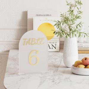 Urban Deco Table Numbers Wedding Seating Chart 5x7inch Acrylic Table Number Holders Wedding Decorations for Reception Perfect for Decoration, Party, Anniversary, Event (Matte Gold, 1-15)