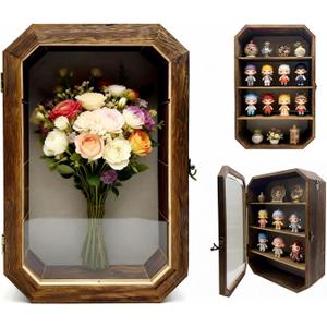 AMZWKT 10x16 Large Shadow Box Frame with Linen Back & Detachable Shelves - Carbonized Brown Shadow Box Display Case for Wedding Bouquet, Photos, Medals, Collectibles, Souvenirs & Home Decor