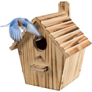 Bird House Bird Houses for Outside with Pole Wooden Bird House for Finch Bluebird House Cardinals Hanging Birdhouse Clearance Garden Country Cottages (B8) (brown)