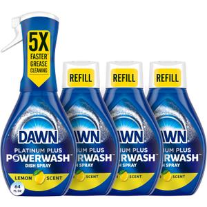 Dawn Powerwash Spray, Dish Soap, Dishwashing Liquid, Cleaning Supplies, Lemon, 1 Starter Kit + 3 Refills, 4 Units of 16oz (64oz)