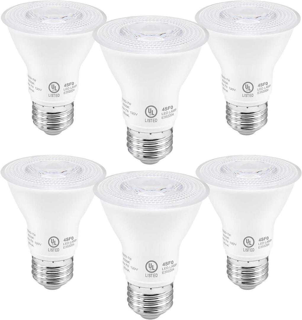 PAR20 LED Bulbs UL Listed, Dimmable Light Bulb, 7 Watt(60W Equivalent) Spotlight, E26 Base, 5000K Daylight White Flood Light Bulbs for Living Room Kitchen Hotels Showroom, Indoor/Outdoor (6 Pack) (PRA20)