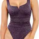 Popilush Sparkly Tops for Women - Square Neck Shapewear Bodysuit Tummy Control Sleeveless Body suit Going Out Tank Tops (Purple, S)