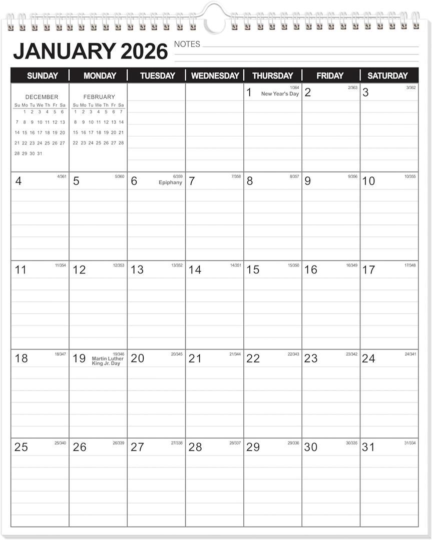 2 x OuMuaMua Wall Calendar 2026, 11.5" X 14" 18-Month Vertical Wall Calendar 2026-2027, Runs From 2026 Jan - 2027 Jun with Thick Paper Spiral Bound For School Home Office Organizing (White)