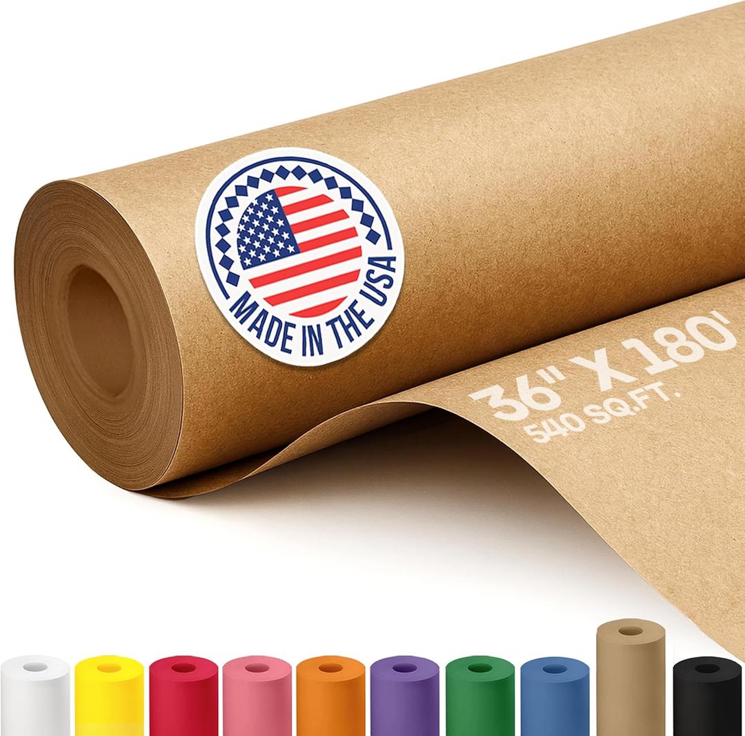 IDL Packaging Brown Kraft Paper Roll 36" x 2160" (180 feet), 30lb Thickness - USA-Made Brown Wrapping Paper for Packing, Moving, Shipping & Crafts/Arts - 100% Recycled Natural Craft Wrap Material