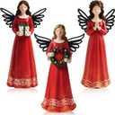 Vercraft 3 Pcs Christmas Angel Figurine Wooden Angel Statues Figurine Christmas Sculpted Wings with Wreath Table Decoration for Xmas Gifts Home Office Decor Party Supplies