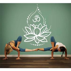 Lotus Vinyl Wall Decals Om Sign Yoga Meditating Decal Murals Removable Art Room Decor Flower LC262 (White, Large 22X31.5inch)