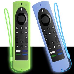 for 2023 Fire TV Stick 4K Max (2nd Gen) /Omni Series/Insignia/Toshiba/Fire TV 2-Series/4-Series- Alexa Voice Remote Control Silicone Cover with LanyardLuminous Green+Luminous Blue