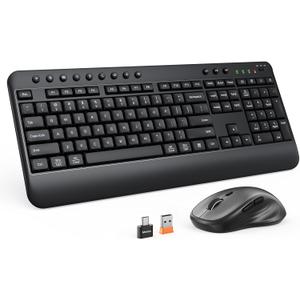 Wireless Keyboard and Mouse Combo, Computer Keyboard with Wrist Rest, Multimedia Hotkeys 2.4G Wireless, Full Size, Ergonomic, USB-A Receiver, 3200 DPI Mouse, for Windows/Mac/Laptop/PC, Black