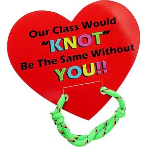 4E's Novelty 48 Pack Valentines Bracelets with Cards Our Class Will Knot Be The Same Without You - Bulk School Valentines Day Gifts for Kids from Teacher Party Favors Classroom Exchange