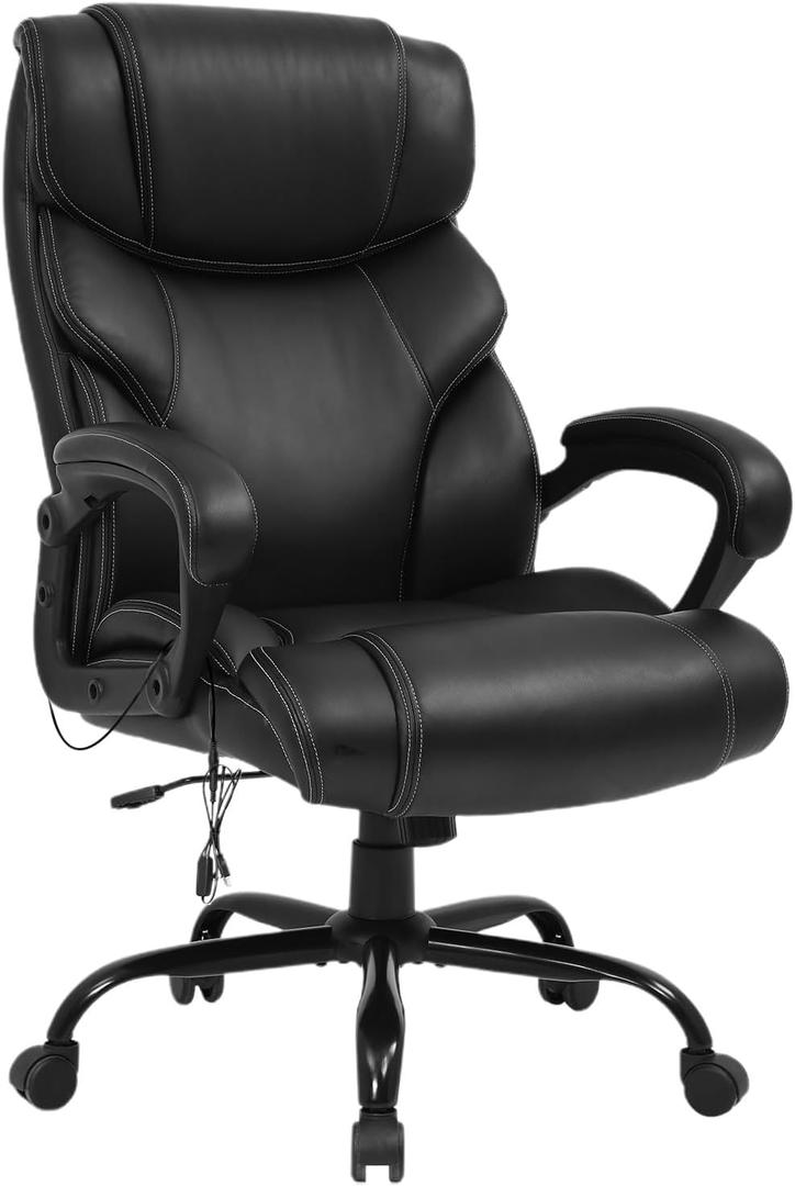 Big and Tall Office Chair 400lbs Wide Seat Ergonomic Office Chair with Lumbar Support Arms High Back PU Leather Executive Task Computer Chair,Black