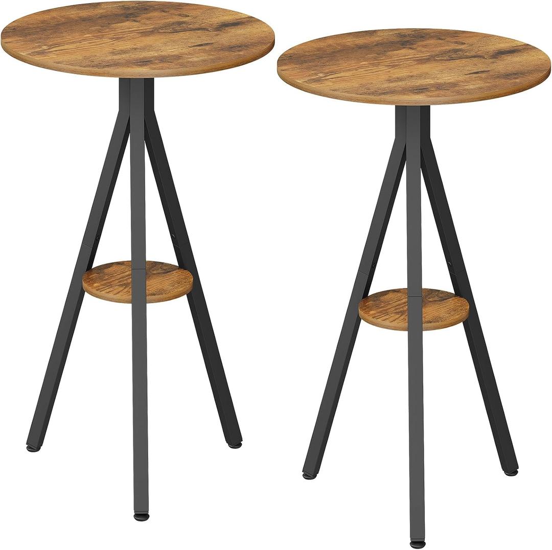 YATINEY Bar Table Set of 2, 2-Tier Round Pub Table, Counter Height Cocktail Table for Small Spaces, Dining Room, Cafe, Pub, Rustic Brown and Black BT12L2BR