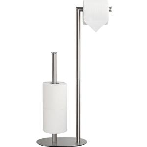 Brushed Nickel Freestanding Toilet Paper Holder with Reserve for Bathroom with Weighted Base, Modern Tissue Roll Holder Stand