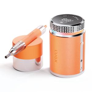 L'UGX Professional Nail Drill, Waterproof 35000RPM Brushless Nail Drill Machine, Rechargeable Nail Efile for Acrylic Gel Nails, Low Noise and Low Vibration (Orange)