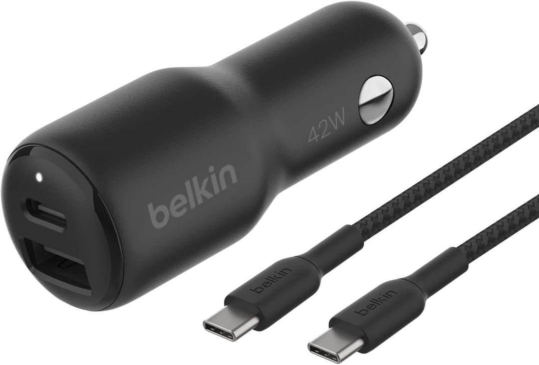 Belkin BoostCharge 42-Watt Dual Port Fast Car Charger w/30W USB-C & 12W USB-A Ports, USB-C to C Cable Included for iPhone 16, 16 Pro, Galaxy S25, S24, Pixel 9 & 8, Nintendo Switch 2 & More - Black