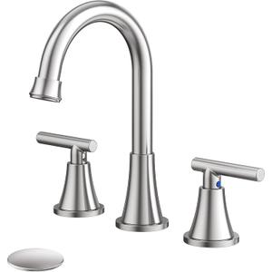 Bathroom Faucets for Sink 3 Hole, Hurran Brushed Nickel Bathroom Sink Faucet with Pop-up Drain and Supply Lines, Stainless Steel Lead-Free Widespread Faucet for Vanity RV Farmhouse Sink (8 Inch)