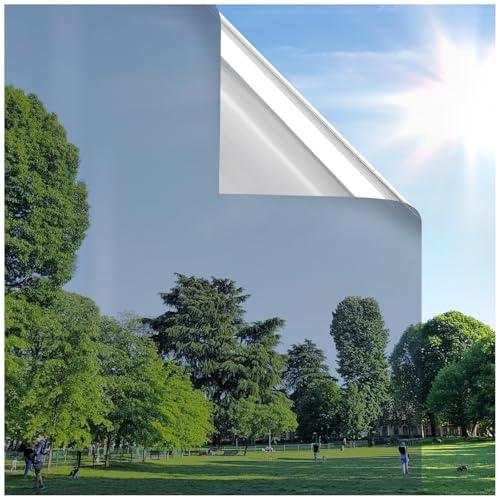 rabbitgoo Window Privacy Film One Way Window Tint for Home, Removable Reflective Heat Sun Blocking Anti UV Glass Door Covering, Mirror Tinting Film House Office, 35.4 in X 6.5 Feet, Silver
