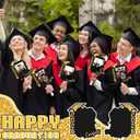 24 Pcs Personalized Graduation Fans Custom Photo Cutout Face Fans with Handle Double Sided Class of 2026 Grad Photo Props Grad Party Supplies Blank DIY Frame for Graduation Party Souvenirs (Gold)